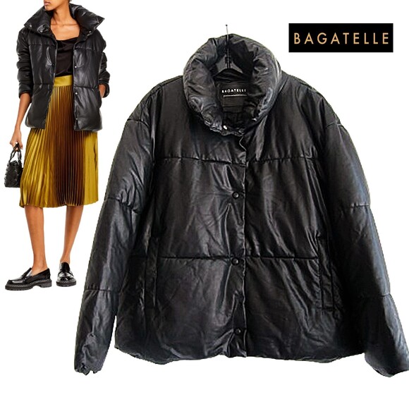 BAGATELLE Collection NEW Oversized Faux Leather Channel Quilted Jacket L - Picture 1 of 10